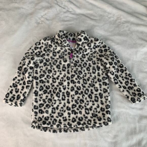 Jumping Beans Leopard Faux Fur Quarter Zip Pullover Black and White Size 4 - Picture 1 of 5